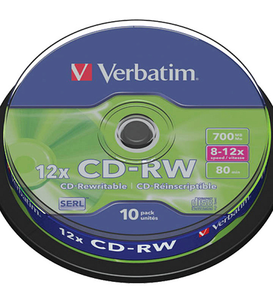 Диск CD-RW 700Mb Verbatim 8-12x Cake Box (10шт)