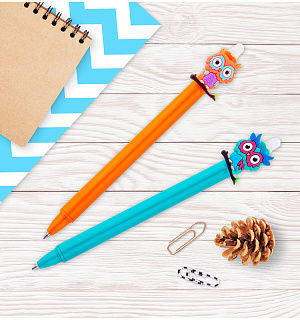 Ручка гелевая стираемая автоматическая MESHU "Owls" синяя, 0,5мм, корпус ассорти