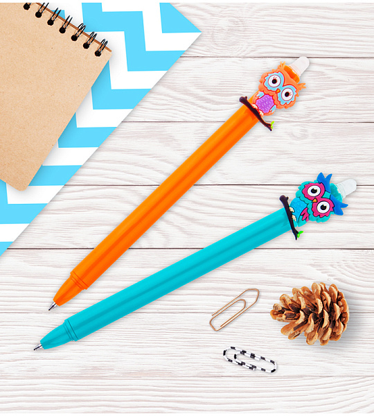 Ручка гелевая стираемая автоматическая MESHU "Owls" синяя, 0,5мм, корпус ассорти