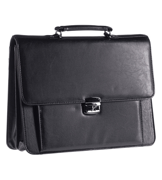 Портфель OfficeSpace "Irida", кожзам, черный, 2 отделения, метал. замок