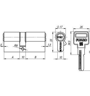 Цилиндровый механизм Fuaro R600/60 (25х10х25) CP, 5 ключей, цвет хром