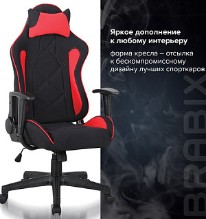 Кресло компьютерное BRABIX "GT Racer GM-101", подушка, ткань, черное/красное, 531820