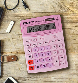 Калькулятор настольный STAFF STF-888-12-PK (200х150 мм) 12 разрядов, двойное питание, РОЗОВЫЙ, 250452