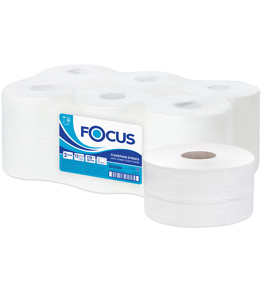 Бумага туалетная Focus Mini Jumbo (T2), 2 слойн, 170м/рул, тиснение, белая