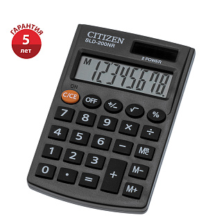 Калькулятор карманный Citizen SLD-200NR, 8 разрядов, двойное питание, 62*98*10мм, черный