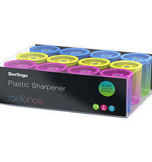 Точилка пластиковая Berlingo "Radiance" 2 отверстия, контейнер, ассорти