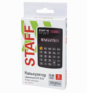 Калькулятор карманный STAFF STF-818 (102х62 мм), 8 разрядов, двойное питание, 250142