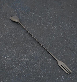 Ложка барная с вилкой, 32,5 см, цвет чёрный