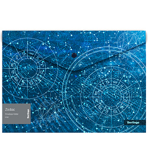 Папка-конверт на кнопке Berlingo "Zodiac", 180мкм, с рисунком, глиттер-эффект