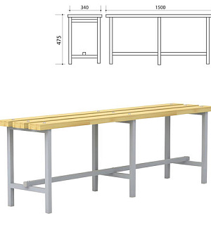 Скамья деревянная на металлокаркасе П-13Д(1500) (1500х340х475 мм)