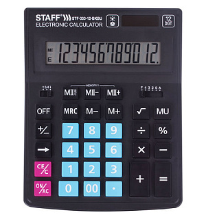 Калькулятор настольный STAFF PLUS STF-333-BKBU ( 200x154 мм) 12 разрядов, ЧЕРНО-СИНИЙ, 250461