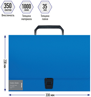 Папка-портфель 1 отделение Berlingo "Color Zone" A4, 330*230*35мм, 1000мкм, синяя