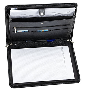 Папка из натуральной кожи на молнии, 340х250х30 мм, черная, 8-011