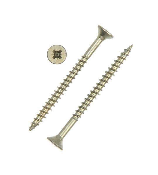 Саморез универсальный 5х60, потай, крупная резьба,шлиц PZ2, жёлтый цинк, 3200 шт, 12 кг