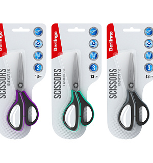 Ножницы Berlingo "Easycut 350", 13см, ассорти, эргономичные ручки, мягкие вставки, европодвес