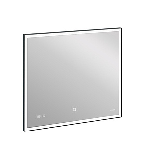 Зеркало Cersanit LED 011 design 100x80 см, с подсветкой, часы, металл. рамка, прямоугольное   758380