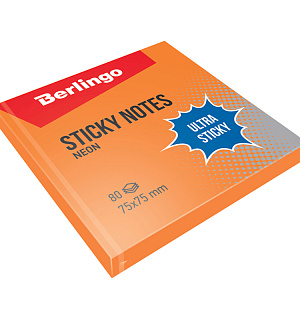 Самоклеящийся блок Berlingo "Ultra Sticky", 75*75мм, 80л, оранжевый неон