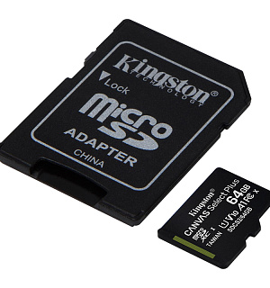 Карта памяти Kingston MicroSDHC 64GB UHS-I U1 Canvas Select Plus, Class 10 скорость чтения 100Мб/сек