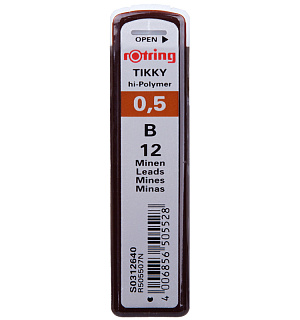 Грифели для механических карандашей Rotring "Tikky", 12шт., 0,5мм, B