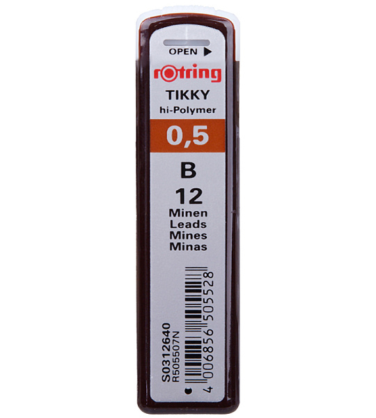Грифели для механических карандашей Rotring "Tikky", 12шт., 0,5мм, B