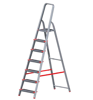 Стремянка алюминиевая 7 ШИРОКИХ СТУПЕНЕЙ 13 см, площадка 1,5 м, нагрузка 225 кг, вес 6,8 кг, 5110107, НВ