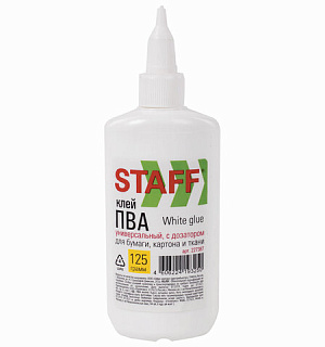 Клей ПВА с дозатором, 125 г, STAFF "Basic", 227387