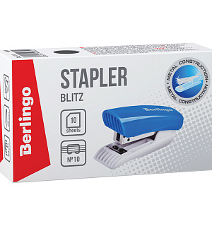 Мини-степлер №10 Berlingo "Blitz" до 10л., пластиковый корпус, голубой