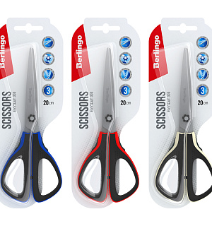 Ножницы Berlingo "Easycut 300", 20см, ассорти, мягкие вставки, европодвес