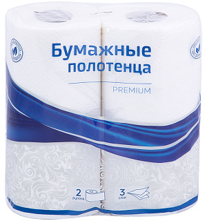 Полотенца бумажные в рулонах OfficeClean "Premium", 3-слойные, 11м/рул, тиснение, белые, 2шт.