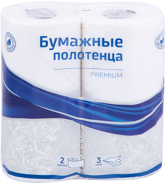 Полотенца бумажные в рулонах OfficeClean "Premium", 3-слойные, 11м/рул, тиснение, белые, 2шт.