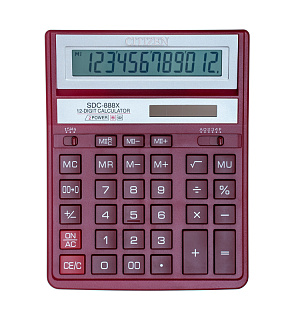 Калькулятор настольный Citizen SDC-888XRD, 12 разрядов, двойное питание, 158*203*31мм, красный