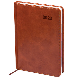 Ежедневник датированный 2023г. с вырубкой, A5, 176л., кожзам, OfficeSpace "Vesper Index", коричневый