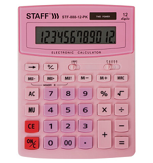 Калькулятор настольный STAFF STF-888-12-PK (200х150 мм) 12 разрядов, двойное питание, РОЗОВЫЙ, 250452