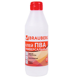Клей ПВА BRAUBERG, 0,5 кг, универсальный (бумага, картон, дерево), 600982