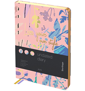 Ежедневник недатированный, А5, 136л., кожзам, Berlingo "Style", золотой срез, розовый, с рисунком