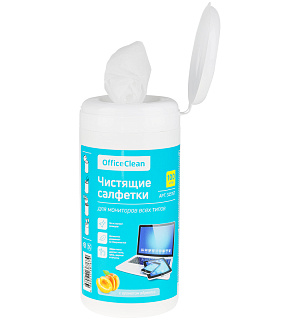 Салфетки чистящие влажные OfficeClean, для мониторов всех типов, в тубе, с ароматом абрикоса, 100шт.