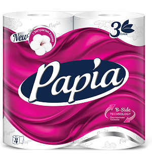 Бумага туалетная Papia, 3-слойная, 4шт., тиснение, белая