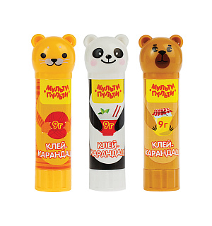 Клей-карандаш Мульти-Пульти "Зверята: Кот, Мишка, Панда", 09г, колпачок в форме животного, ПВП