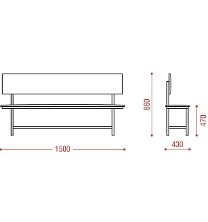 Банкетка со спинкой Берта+ БМ 6, 1500*430*475 (864) каркас черный муар, кожзам черный К-01 Берта+ БМ 6 (ПОД ЗАКАЗ)