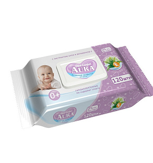 Салфетки влажные AURA для детей ULTRA COMFORT 120шт с крышкой 6474