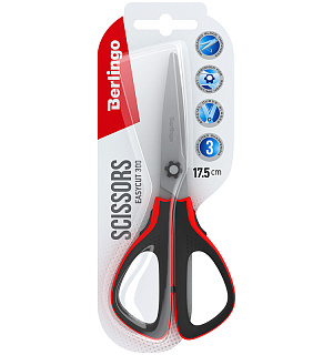 Ножницы Berlingo "Easycut 300", 17,5см, красные, мягкие вставки, европодвес