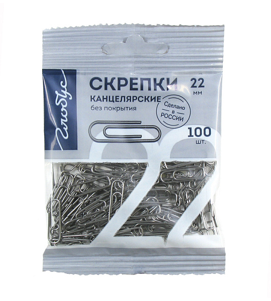 Скрепки 22мм Globus 100шт., пакет с европодвесом