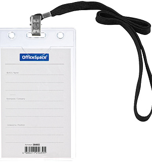 Бейдж вертикальный OfficeSpace, 63*105мм (размер вставки 55*85мм), с клипсой на черном шнурке