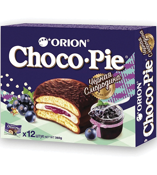Печенье ORION "Choco Pie Black Currant" темный шоколад с черной смородиной, 360 г (12 штук х 30 г), О0000013002