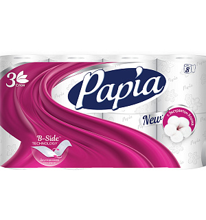 Бумага туалетная Papia, 3-слойная, 8шт., тиснение, белая