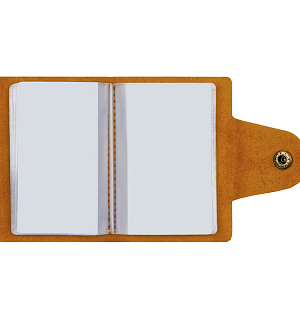 Визитница карманная OfficeSpace на кнопке, 10*7см, 18 карманов, натуральная кожа, светло-коричневый