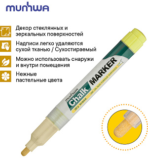Маркер меловой MunHwa "Chalk Marker" желтый, 3мм, спиртовая основа, пакет