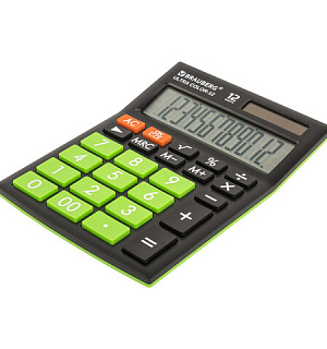 Калькулятор настольный BRAUBERG ULTRA COLOR-12-BKLG (192x143 мм), 12 разрядов, двойное питание, ЧЕРНО-САЛАТОВЫЙ, 250498