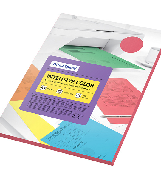 Бумага цветная OfficeSpace "Intensive Color", A4, 80г/м², 100л., (красный)