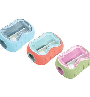 Точилка пластиковая Berlingo "Soft" 1 отверстие, контейнер, ассорти, туба